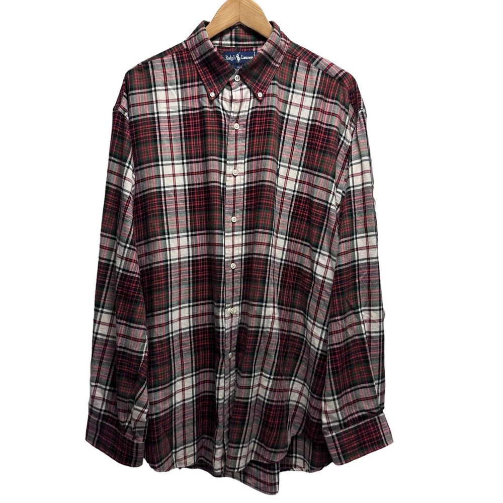 Ralph Lauren Men's XL Button Down Flannel Blake Red/Green Plaid Pony Lightweight